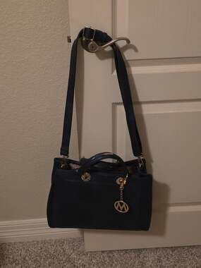 MKF Collection by Mia K. Farrow Navy Vegan Leather Satchel with M Charm
